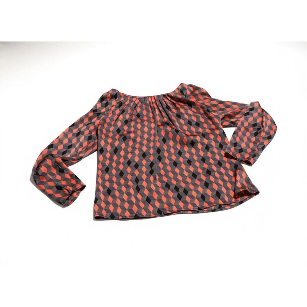 Formal Sexy Long Sleeve Blouse W/ Cloudy Dark Brown Color W/ Flowery Design Sz12